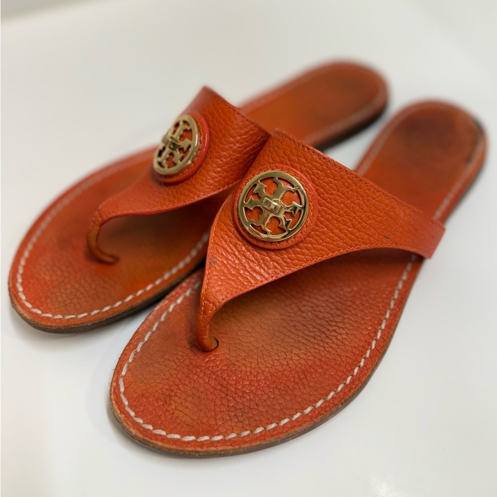 Tory Burch Womens Flat Thong Sandals, Flame Red, Size 7.5, Made in Brazil